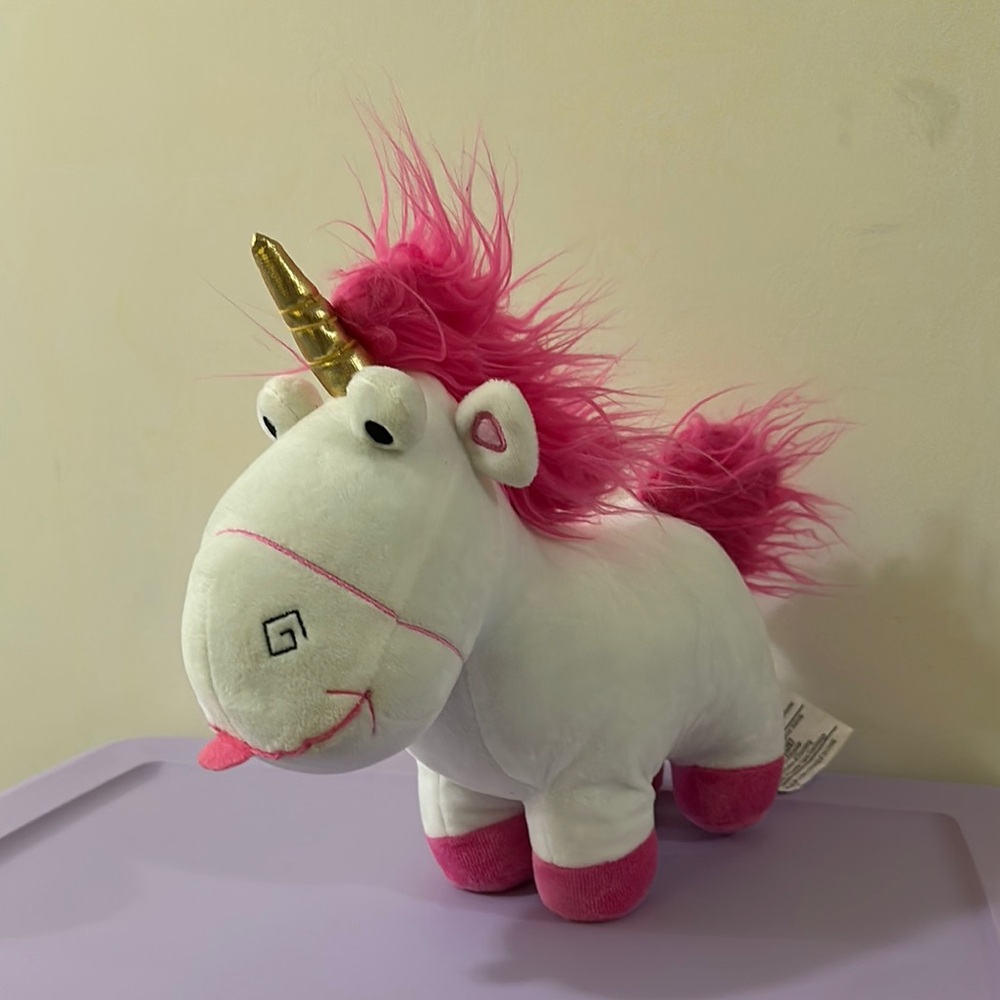 Despicable Me Plush Unicorn Toy with Pink Mane and Gold Horn